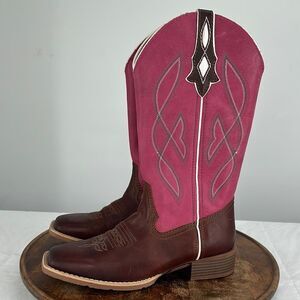 Justin Boots Wm 8.5 B L2970 Breakaway Ruby Pink Brown Leather Pull On Cowboy
